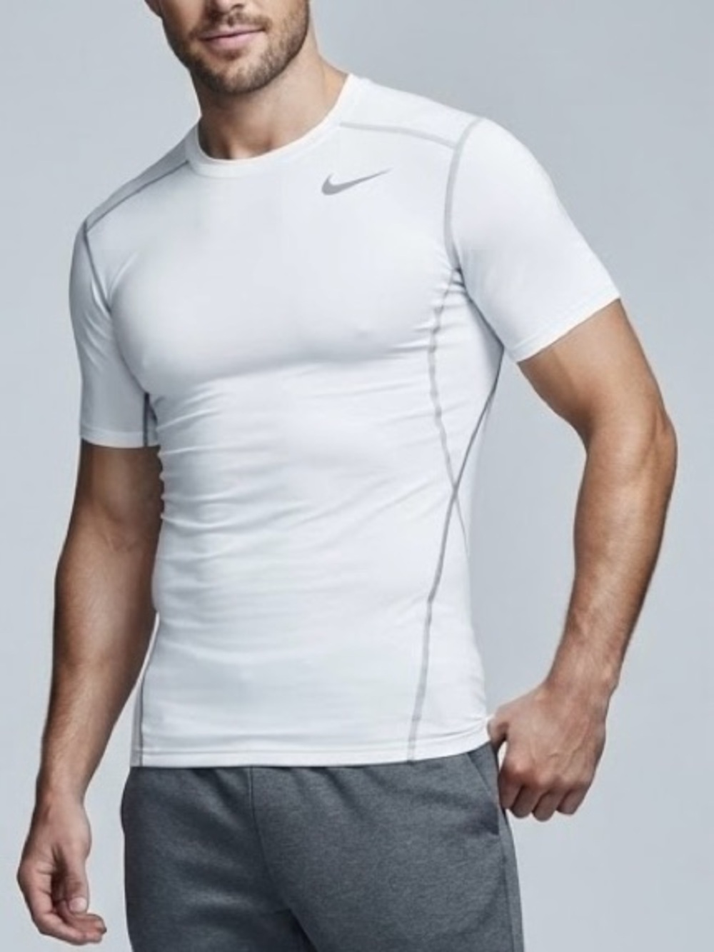 Nike Pro Combat Dri-FIT White Fitted Athletic Shirt Size M